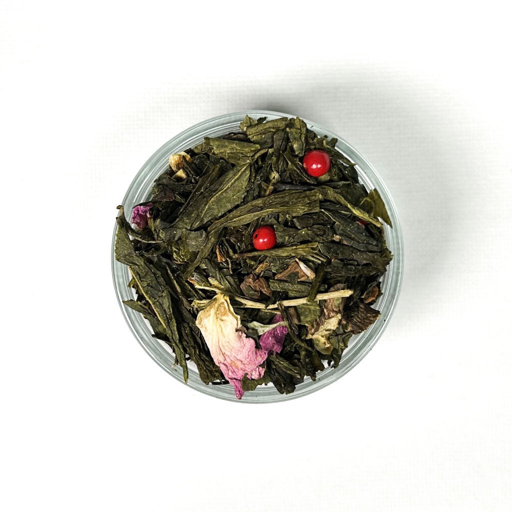 Thé vert saveur orange cannelle rose - BIO