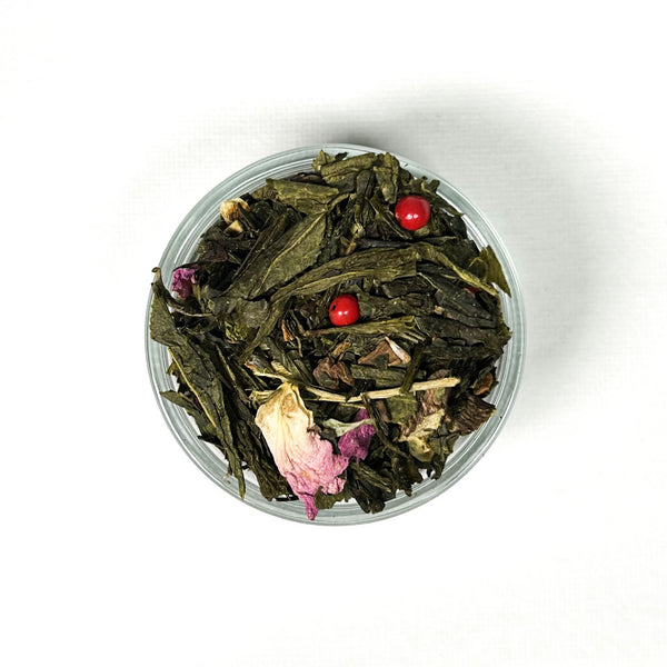 Boite thé vert saveur orange cannelle rose - BIO